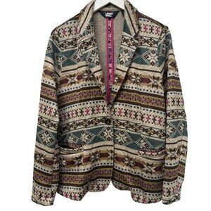 Lands End Knit Fleece Blazer Womens XL Southwest Print Casual Jacket